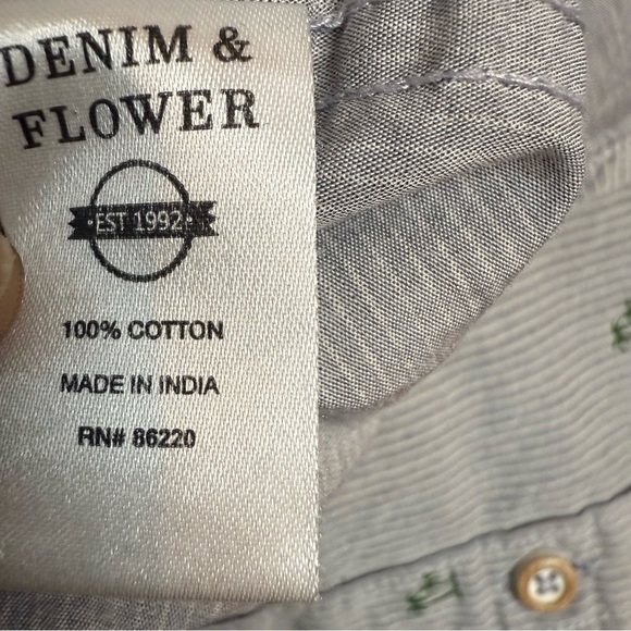 Denim & Flower | Ricky Singh | Gray Button Down Shirt with Palm Trees | Sz M - Picture 6 of 6